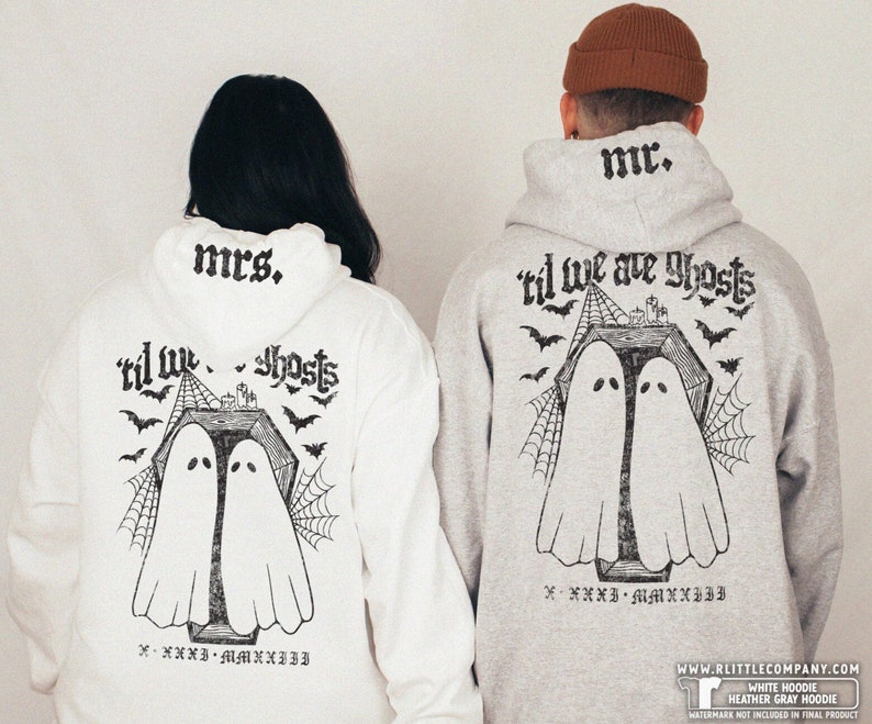 Til We Are Ghosts Custom Couples Unisex Hoodie XS-5XL Til Death Do Us Part Spooky Couple Anniversary Gift Matching Tshirts Halloween Wedding