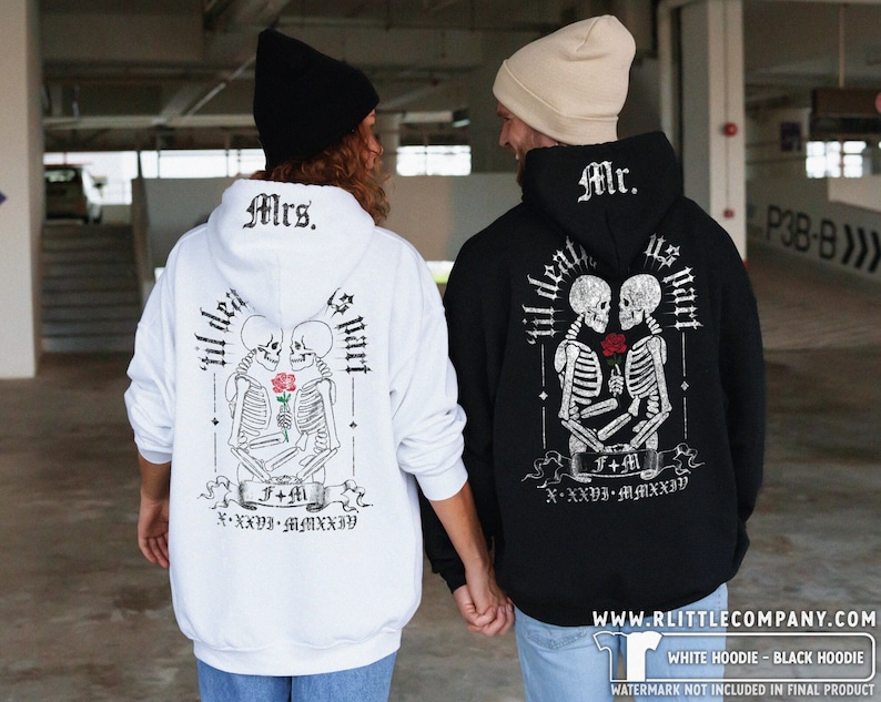 Til Death Custom Couples Unisex Hoodie XS-5XL / Til Death Do Us Part Spooky Couple Anniversary Gift Matching Tshirts Halloween Wedding Gift