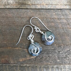 Sterling Silver Earrings, with Gray-Green Agate Stone, Handmade