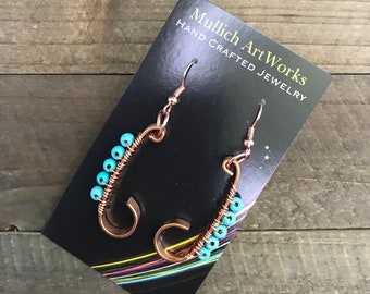 Wire Wrapped Copper Earring with Turquoise Beads
