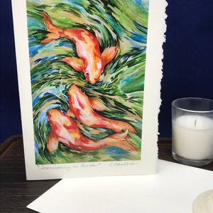 Assorted Blank 5x7 Note Cards, Watercolor Paintings, Koi Fish, Cards Suitable for Framing, Note Cards   (Package of 3 Cards)
