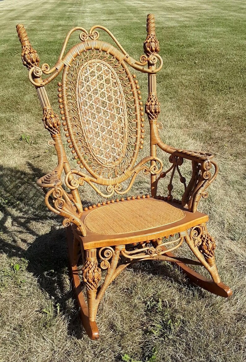 Classic Wicker Rocker Antique Wicker Rocker Circa 1880’s Rare Victorian Natural Rocking Chair ...