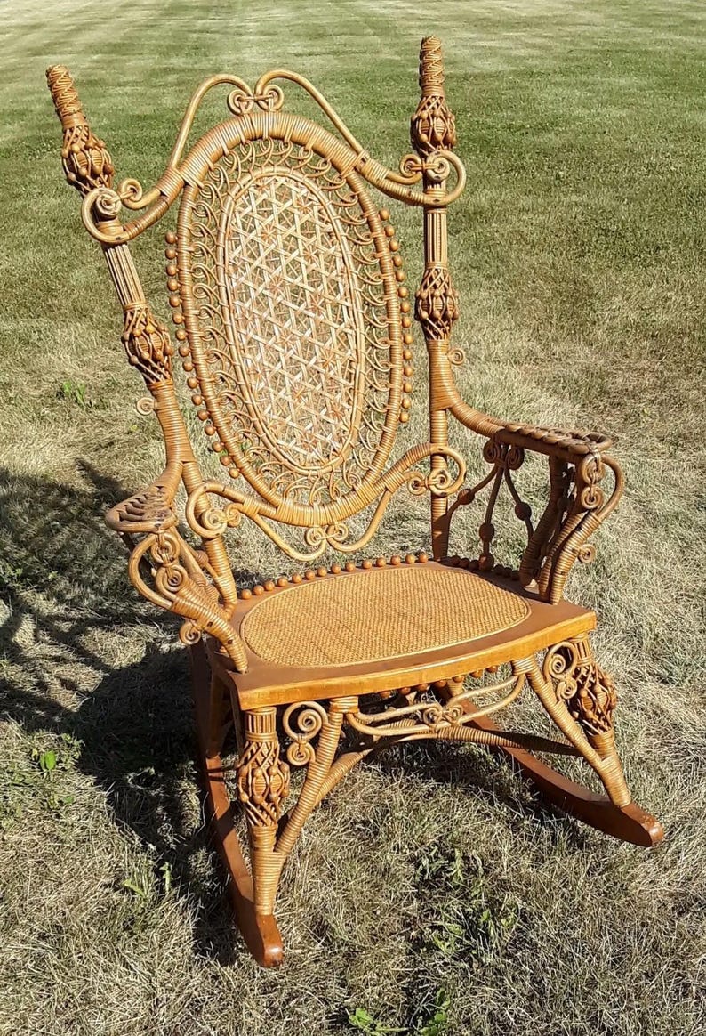 Antique Wicker Rocker Circa 1880’s Rare Victorian Natural Rocking Chair ...