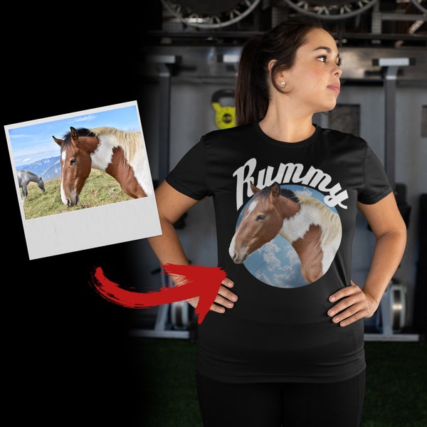 Pet portrait, Custom Horse Tee T-shirt, Pet Drawing Style Tee T-shirt, Horse Photo Tee T-shirt, Ideal gift for Horse lovers.