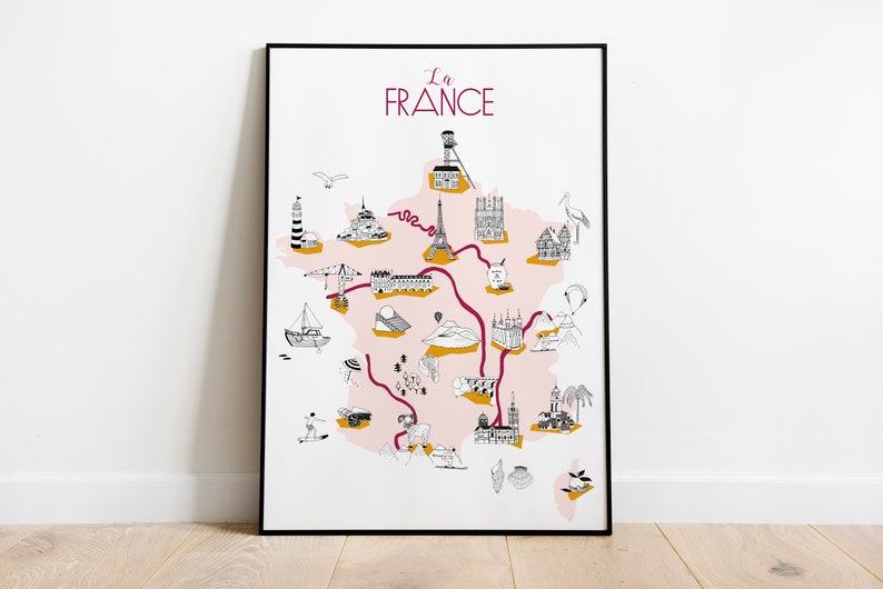Affiche La France Rose & jaune 30x40cm