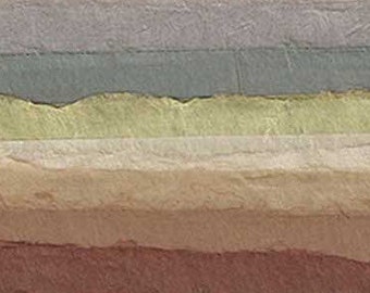 Diez piezas de papel washi japonés en tonos tierra · Surtido Chine Collé (Colle)