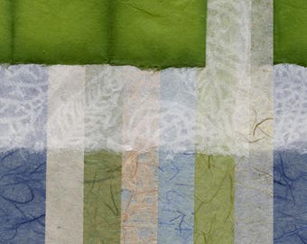 Surtido de pañuelos de papel Kozo japoneses verdes hechos a mano con diseño de paisaje.