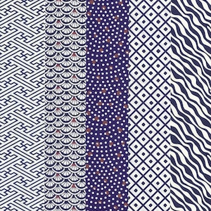 Niebieski geometryczny nr 2, pięcioczęściowy zestaw Chiyogami / Yuzen, japoński papier