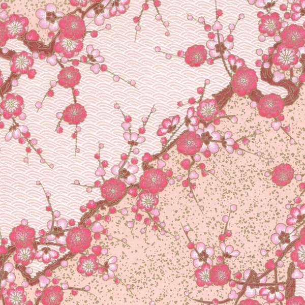 Japanese Chiyogami / Yuzen 1038 Pink Blossoms Hand Screened Washi Paper