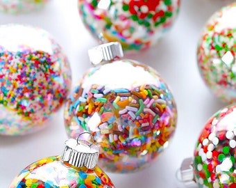 Custom Rainbow Sprinkle Glass Ornament Stocking Stuffer/ Colorful Décor Kid’s Ornament Party Favor/ Handmade Candy Decoration Christmas Gift