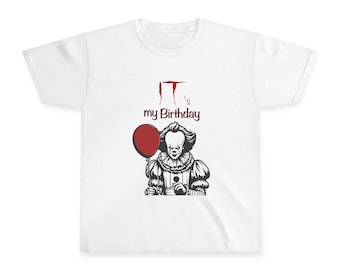 IT ペニーワイズ 誕生日キッズTシャツ | アートフレームなし:キッズホラー誕生日シャツ