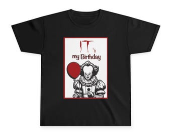 私の誕生日ペニーワイズTシャツ｜ブラックカラー：子供用ホラー誕生日シャツ