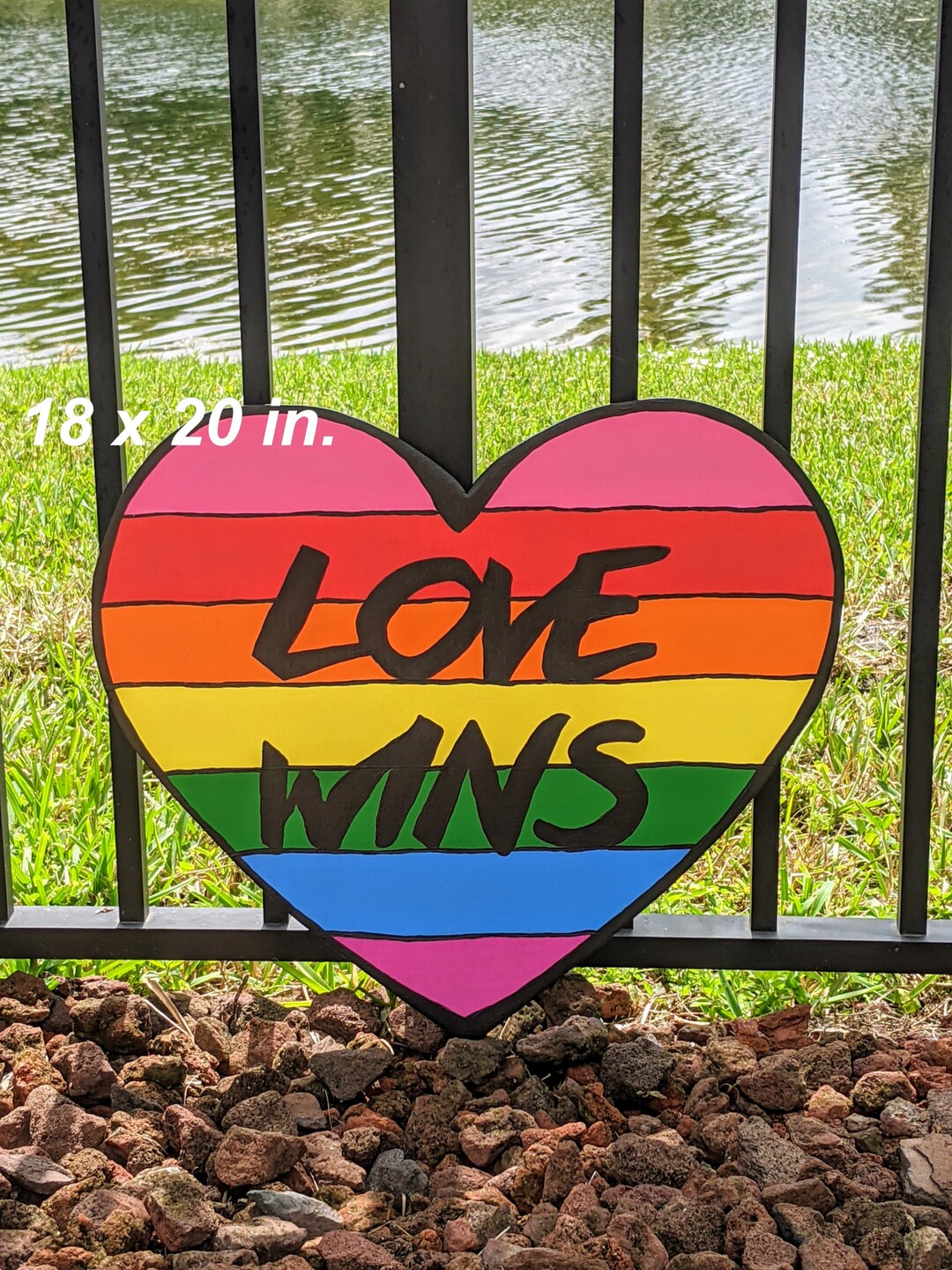 Rainbow heart yard art / love wins / outdoor yard art/ wood sign