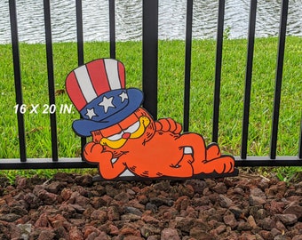 Garfield Independence Day yard art /Fourth of July / july 4th hand painted yard art home decor outdoor yard signs holiday signs