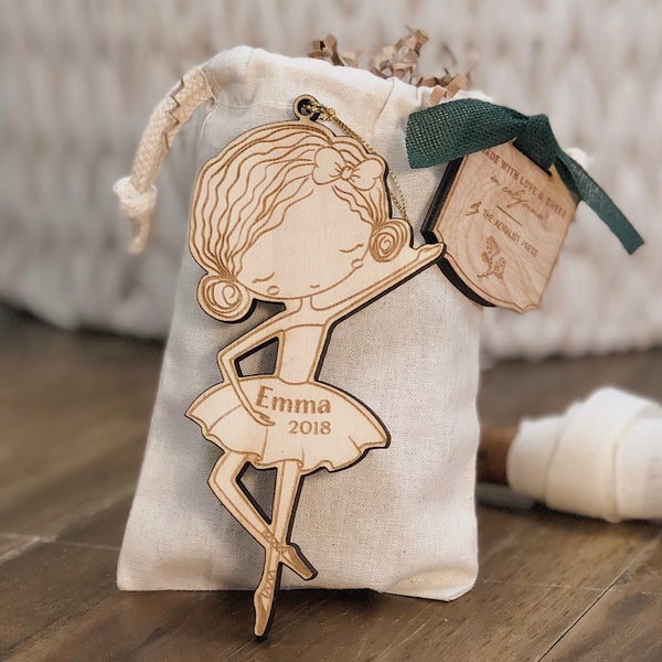 Personalized Baby or Child Ballerina Girl Christmas Ornament | Ballerina Wood Ornament | Custom Ornament Personalized with Name and Year