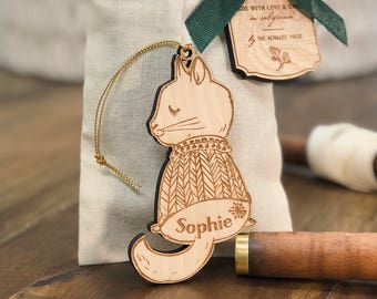 Personalized Baby's First Christmas Ornament | Wood Cat Ornament | Custom Kitten Ornament Personalized with Name and Year