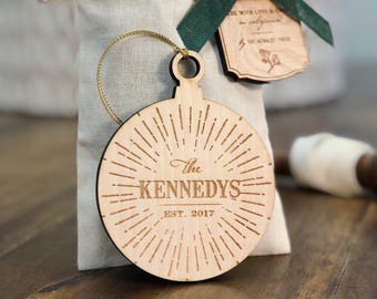 Personalized First Married Christmas Ornament | Wood Ornament Personalized with Name and Year | Just Married | Starburst