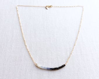 Ombre Sapphire Necklace ,Ombre Necklace ,Sapphire Necklace ,September Birthstone Necklace ,Ombre Sapphire Gemstone Bar Necklace Gold GBN9OM