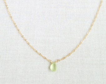 Prehnite, Prehnite Necklace, Prehnite Jewelry, Green Stone Necklace, Green Necklace, Tiny Gold Necklace, Dainty Crystal Necklace, GN37