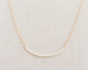 Tiny Pearl Necklace, 1.5 mm Dainty Pearl Necklace, Seed Pearl Necklace, Gold Pearl Necklace, Tiny Gold Pearl Necklace, Pearl Necklace, GBN6
