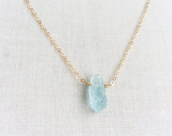 Raw Aquamarine Necklace, Aquamarine Jewelry, Aquamarine, Aquamarine Crystal, Raw Crystal Necklace, Dainty Gold Necklace, Gold Necklace,GN3R