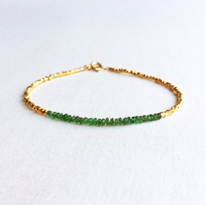 Emerald Bracelet with Sterling Silver bead plated wit 24k Gold, Emerald Bracelet Gold, May Birthstone Bracelet, Emerald Bead Bracelet GGBB5