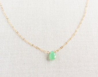 Chrysoprase Necklace, Green Stone Necklace, Dainty Necklace Gold, 14k Dainty Gold Necklace, Tiny Stone Necklace, 14k Gold Necklace, GN34