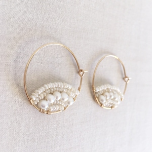 Fresh Water Pearl Hoop Earrings Gold Filled, Unique Pearl Earrings, Bridal Pearl Earrings, Pearl Earrings for Women, White Pearl Hoops HE6S