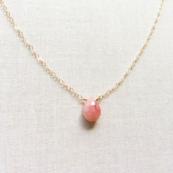 Pink Opal Necklace - Pink Opal Jewelry - Pink Stone Necklace - October Birthstone Necklace - October Birthday Gift - Peruvian Pink Opal BN53