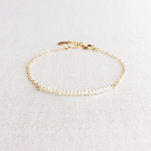 Seed Bead Pearl 1.5mm Dainty Bracelet, Beaded Bracelet, Bead Bar Barcelet, Tiny Gold Bracelet, Delicate Bracelet, Minimal Bracelet, GBB6