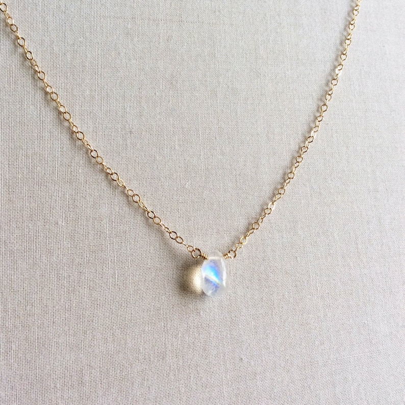 Tiny Moonstone Necklace Gold Moonstone Necklace Rainbow Etsy