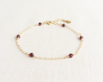 Garnet Bracelet, January Birthstone Bracelet, Bracelets for Women, Mothers Day Gift for Mom,  Delicate Bracelet Gold, Garnet Jewelry GB6B1