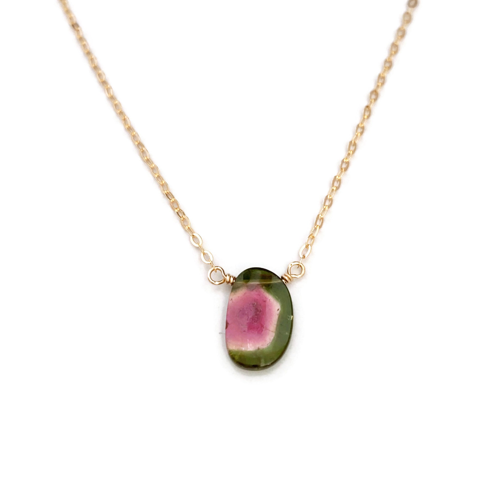 Watermelon Tourmaline Necklace, Tourmaline Necklace, October Birthstone Necklace, One of A Kind Necklace, 14K Tourmaline Necklace GN43