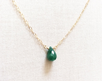 Genuine Emerald Necklace, Emerald Necklace, May Birthstone, 14k Emerald Necklace, Emerald Jewelry, Emerald Necklace Gold, Emerald, GN5