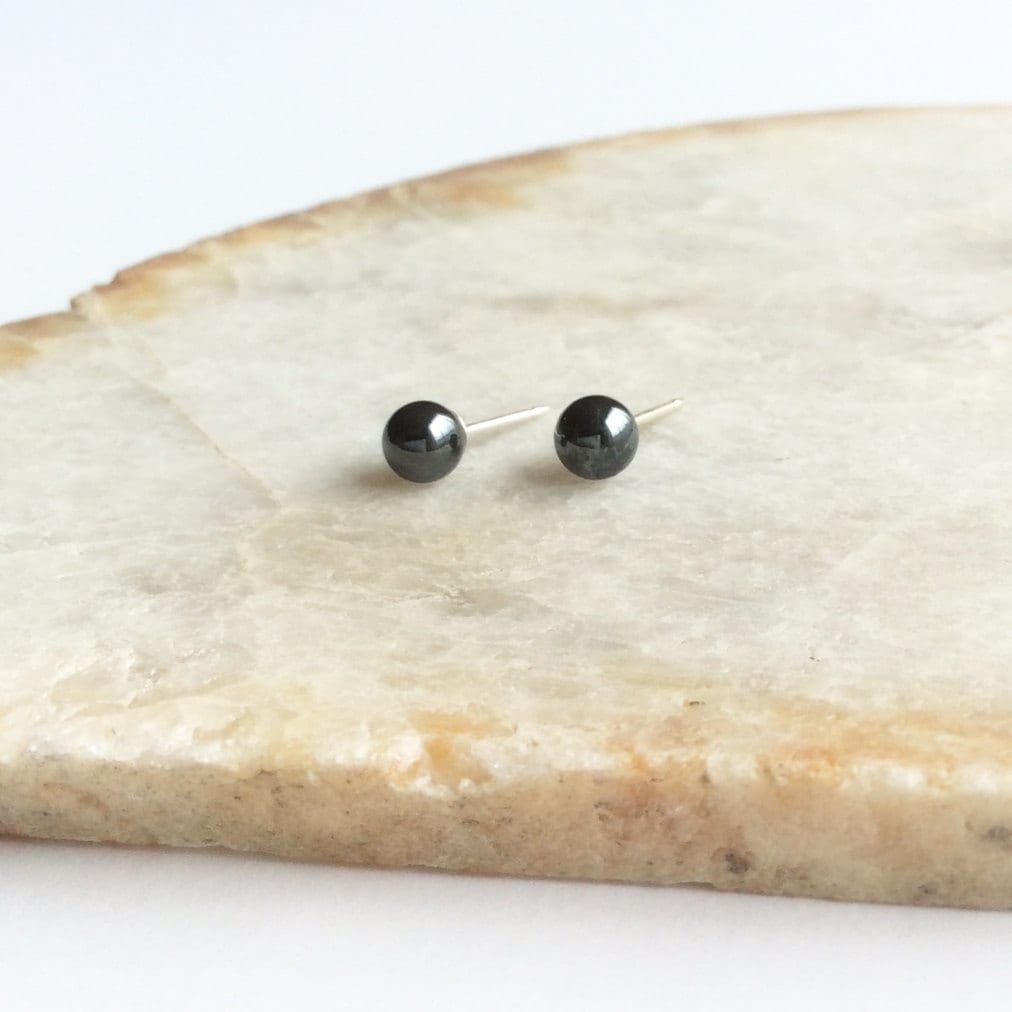 Hematite Stud Earrings 4mm, Grey Earrings, Hematite Jewelry, Gray Stone Earrings, Hematite Jewellry, Hematite Earings, Stud Earrings, GSE24