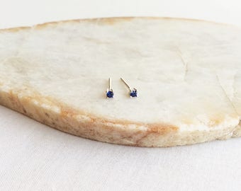 Teeny Tiny Earrings -very small stud earrings - Sapphire Stud Earrings - Tiny 2mm White Gold Stud Earrings