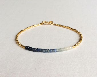 Ombre Sapphire Bracelet with Gold Plated Beads, Sapphire Bracelet, Ombre Bracelet, Sapphire Bead Bracelet, Gold Sapphire Bracelet, GGBB9OM