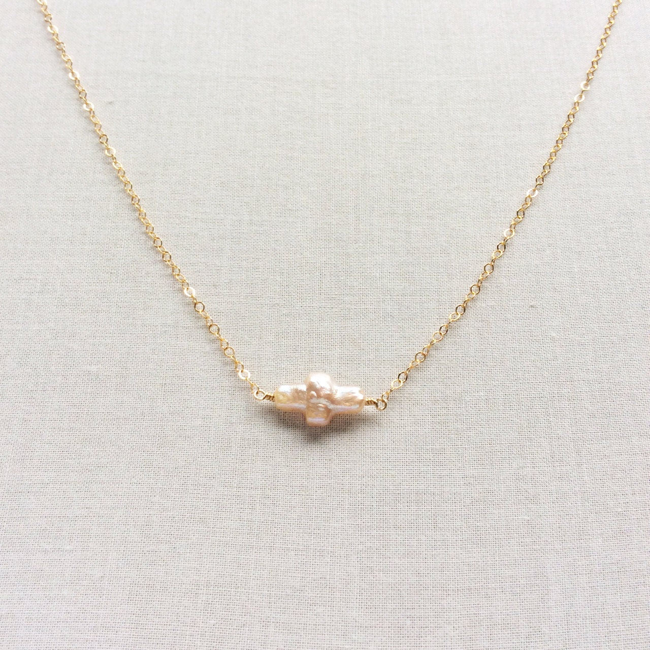 Sideways Cross Necklace Pearl Cross 