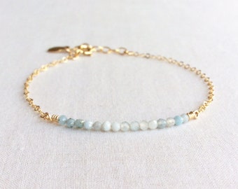 Aquamarine Bracelet, Dainty Gold Bracelet, Dainty Bracelet, Bracelets for girls, Women Bracelet, Adjustable Bracelet, 14k Gold Bracelet GGB3