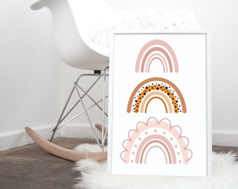 Nursery Wall Art, Pink Tone Dinosaur Rainbows