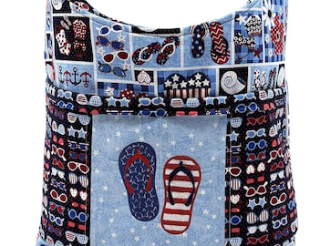 Patriotic Flipflop Tote, Flipflop, Beach Bag, Red White Blue, Patriotic, 4th of July, USA, Gift Under 50, Independence Day