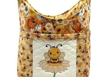 Sac fourre-tout mignon abeille, sac de printemps, abeille, abeille marguerite, fourre-tout fait main, cadeau de moins de 50 ans, fourre-tout pour projet, cadeau d'apiculteur