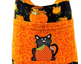 Fall Tote Bag, Black Cat, Pumpkin, Halloween, Cat with Pumpkin Bag, Cat Tote, Fall, Gift Under 50, Cat, Cute Cat Bag