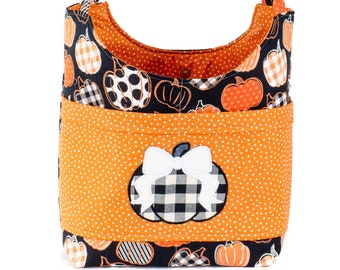 Fall Tote, Pumpkin Purse, Gift For Friend, Autumn Bag, Thanksgiving Day, Harvest Thanks, Housewarming Gift, Buffalo Check, Travel Bag