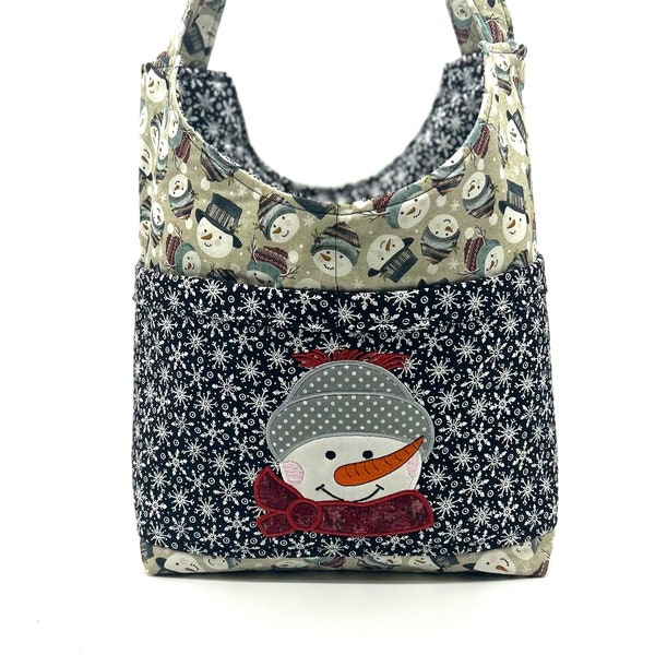 Snowman Tote, Winter Bag, Snowman, Snowman Purse, Gift Under 50, Handmade Bag, Winter Carryall, Snowman Shopping Bag