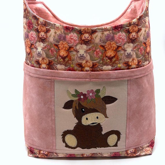 Girl Highland Cow Tote, Highland Cow, Cows & Flowers Tote, Farm Bag, Cute Cow tote, Farmer Gift, Hobby Bag, Gift Under 50, Rancher Gift