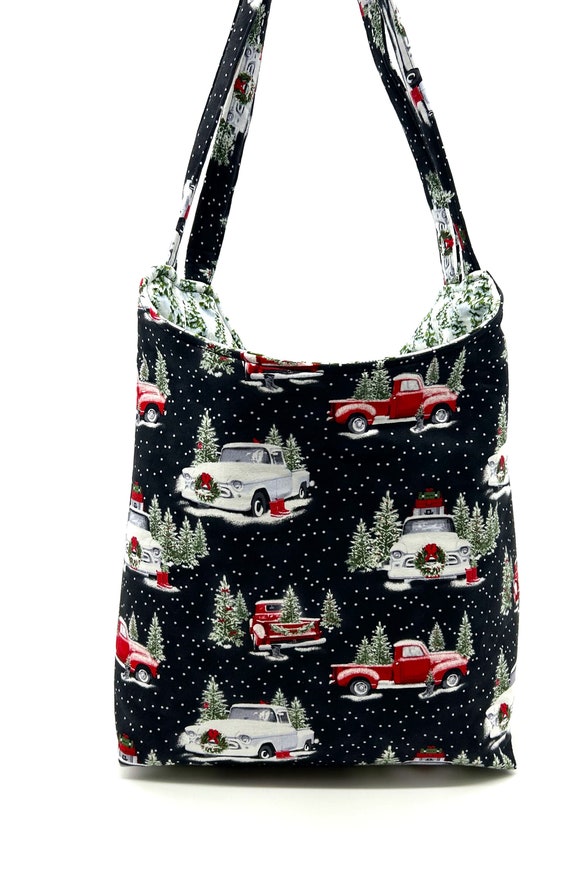 Christmas Truck Tote, Red Truck Tote, Secret Santa Gift, Winter 