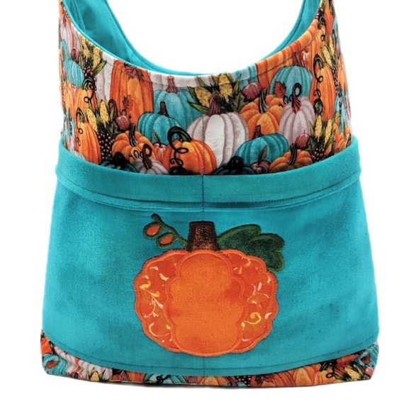 Pumpkin Tote, Fall Purse, Pumpkin, Fall, Shoulder Bag, Gift Under 50, Autumn Bag, Teal & Orange, Reusable Tote
