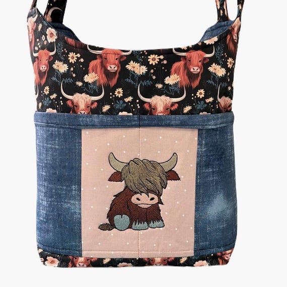 Highland Cow Tote, Farm Bag, Highland Cow, Scottish Cattle, Cow Lover Gift, Large Tote, Highland Cow Shoulder Bag, Hobby Bag, Cow