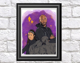 Kobe and Gigi Bryant Hand Drawn Portrait Wall Art